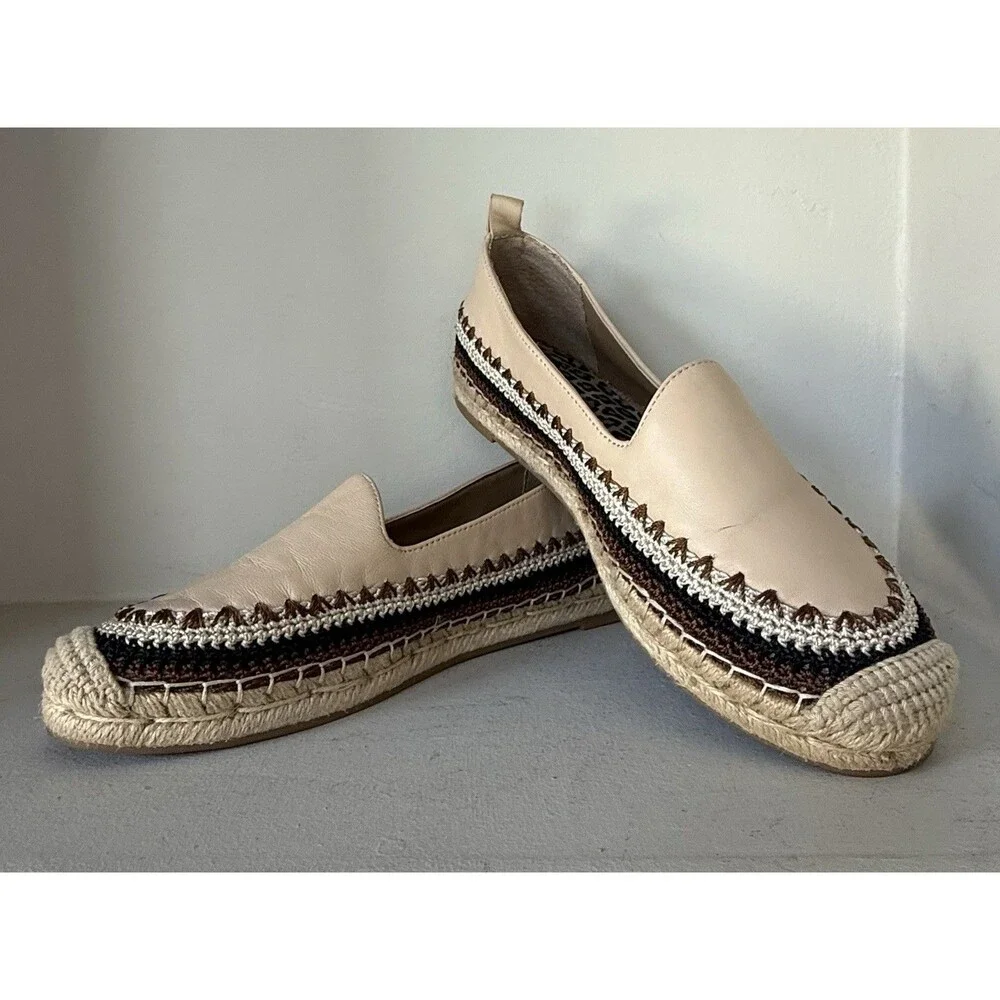 Chico's Giada Deco Espadrille Flats Nude Crochet WOMEN 8M SLIP ON COASTAL